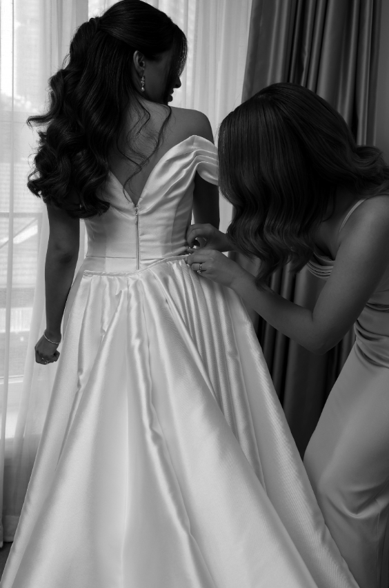 Elegant Mermaid Off the Shoulder Satin Long Sweep Wedding Dress DP1870