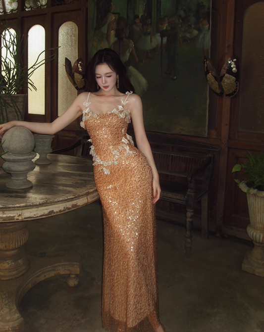Stunning Sheath Spaghetti Strap Butterfly Sequin Prom Dress Party Dress Evening Dress DP3536