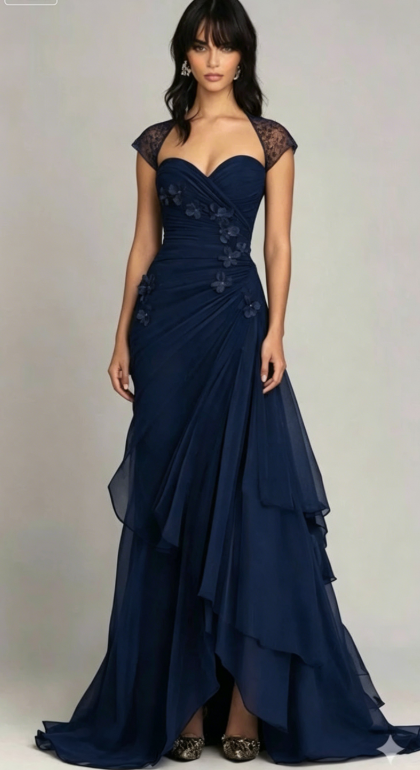 Stunning Brown Mermaid Appliques Layered Chiffon Prom Dress Graduation Prom Dress DP5101