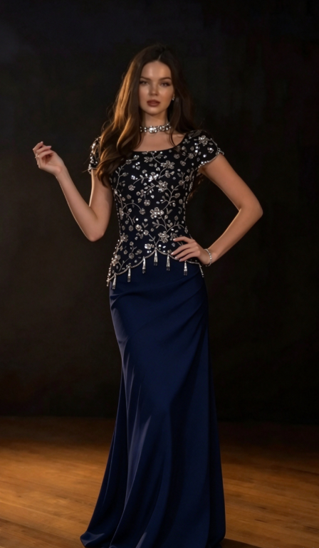 Shiny Beaded A Line Black Satin Prom Dress Evening Dress DP7165