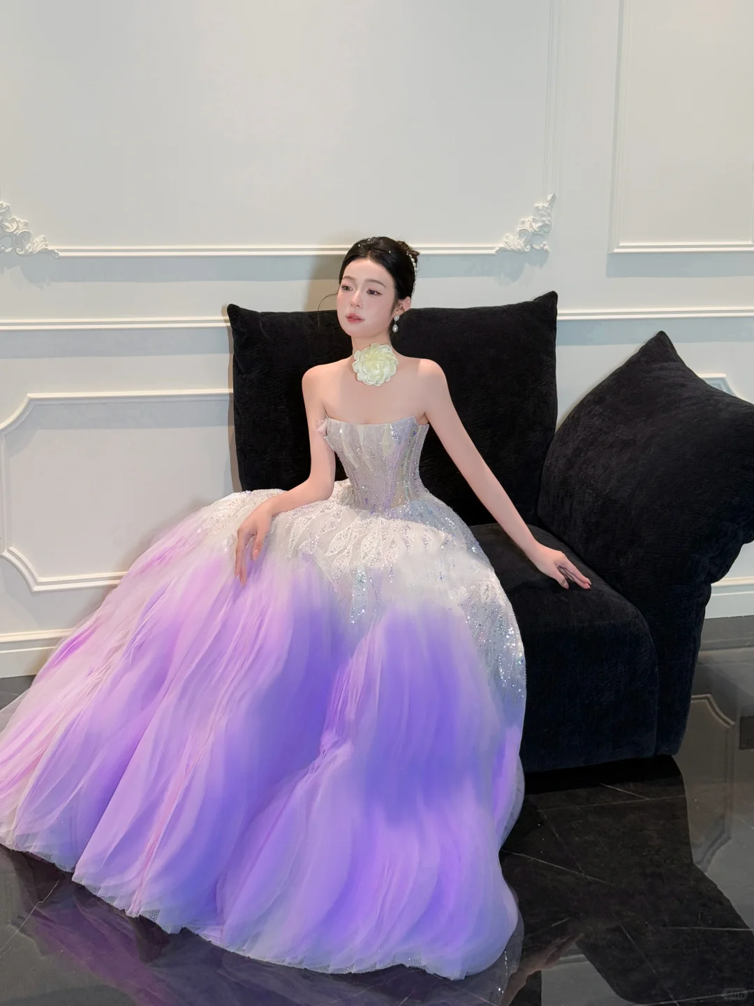 Stunning Ball Strapless Sequin Purple Tulle Long Prom Dress Party Dress DP4291