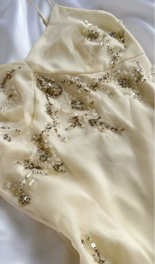 Vintage Pretty A Line Straps Beaded Ivory Ruffle Chiffon Homecoming Dress Outfits DP5132