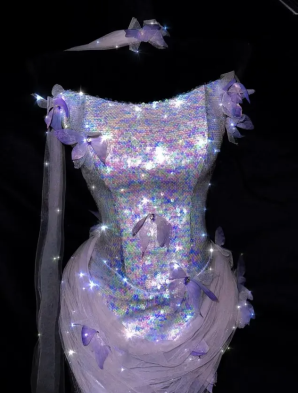 Shiny Lilac Mermaid Strapless Butterfly Sequin Prom Dress Evening Dress DP6621