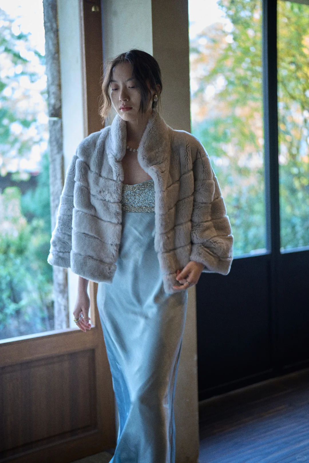 Elegant Blue A Line Straps Beaded Satin Long Prom Dress Date Dress DP4517