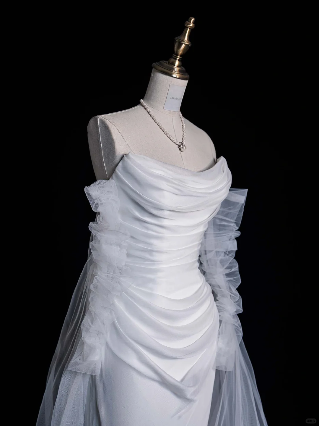 Simple A Line Long Sleeve Pleated Tulle Satin Prom Dress Wedding Dress DP3604