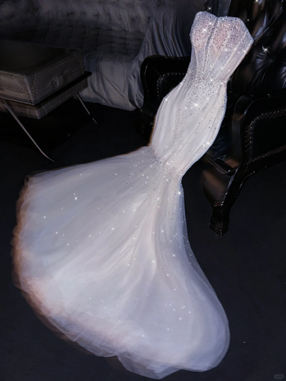 Gorgeous Mermaid Sweetheart Neck Sequin Tulle Long Party Dress Evening Dress DP2404