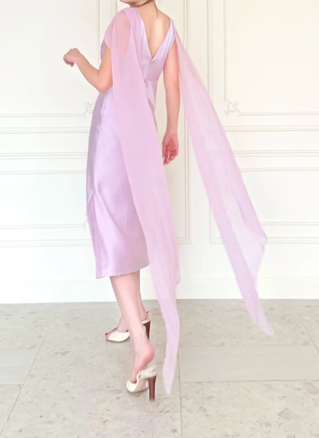 Gentle Light Purple A Line V Neck Chiffon Satin Prom Dress Evening Dress DP6442