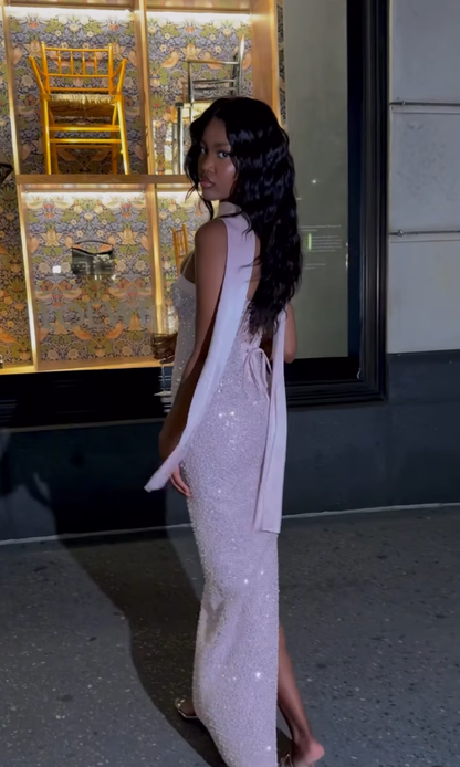 Pink Sheath Spaghetti Straps Beaded Tulle Ball Gown Graduation Prom Dress DP4843