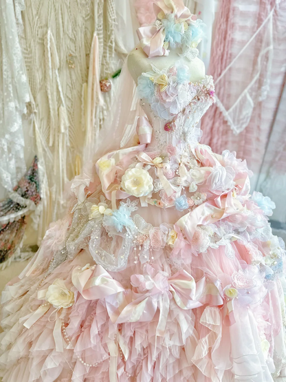 Pink Ball Gown Sweetheart Neck Beaded Floral Tulle Prom Dress 18th Birthday Dress DP4380