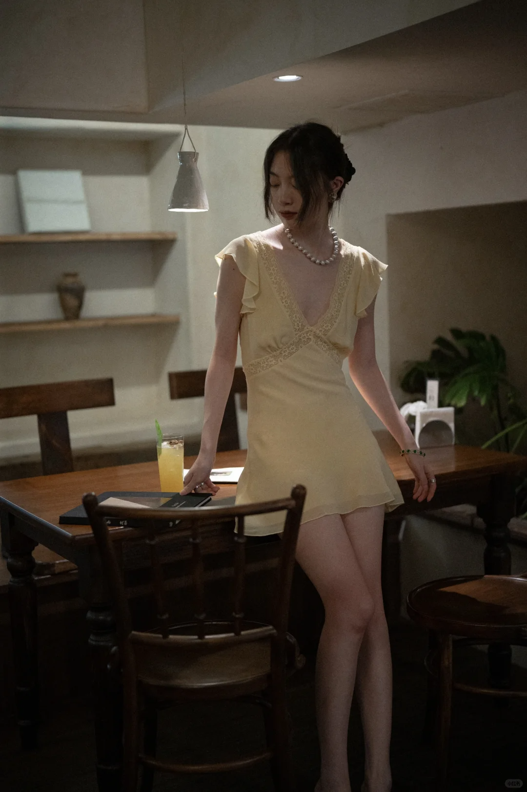 Cute Light Yellow A Line V Neck Chiffon Short Homecoming Dress Outfits DP4536