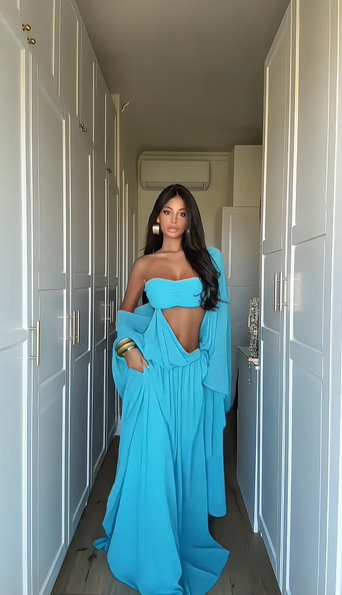 Stunning Blue A Line Strapless Flowy Chiffon Long Prom Dress Date Dress DP4516