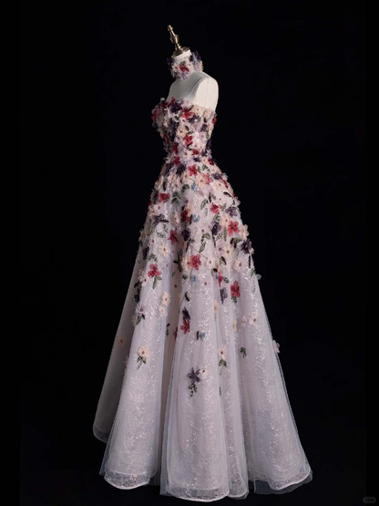 Princess A Line Sweetheart Neck Floral Tulle Prom Dress Evening Dress DP2190