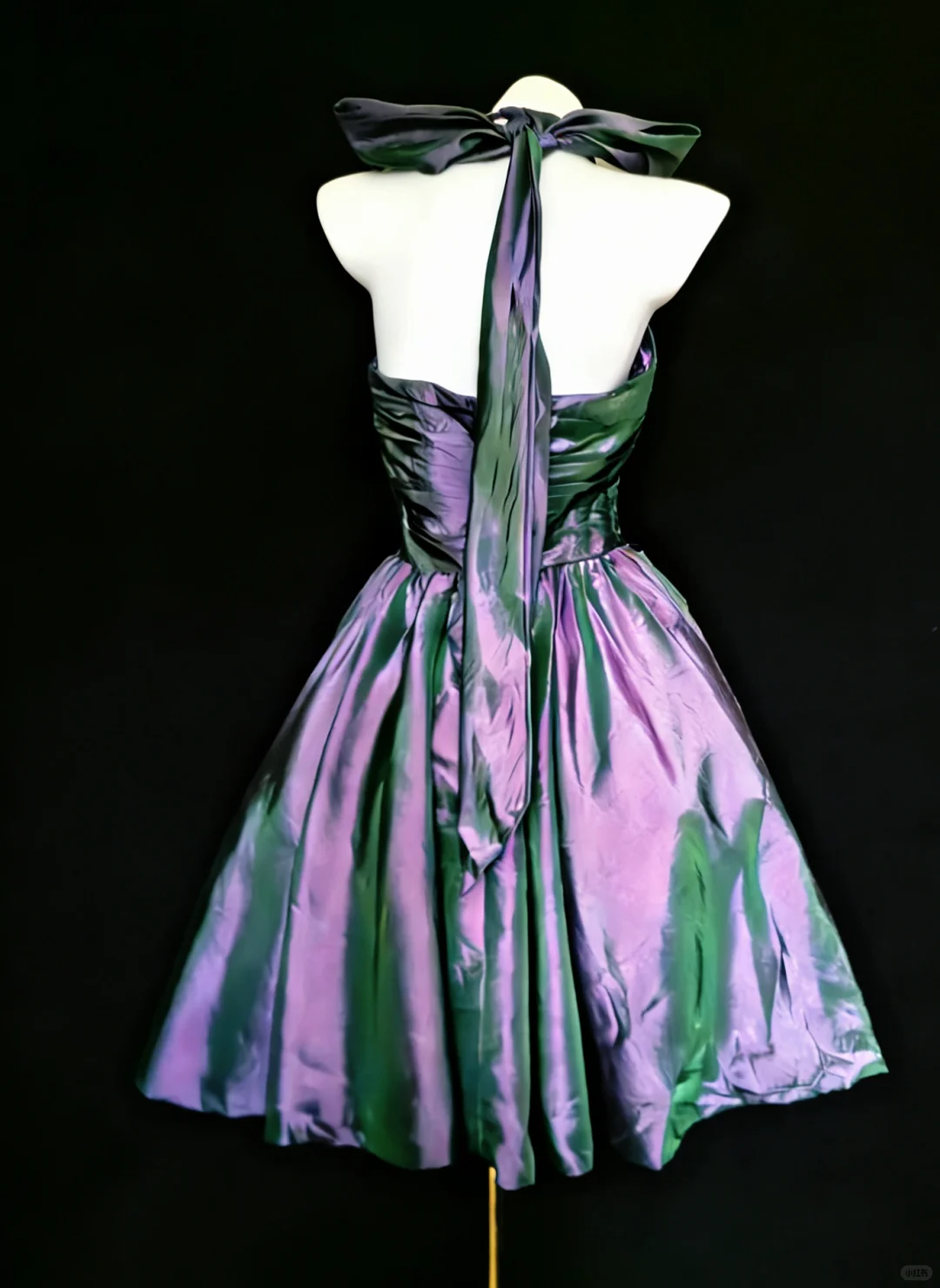 Vintage Purple A Line Halter Pleated Satin Open Back Short Homecoming Dress DP4722