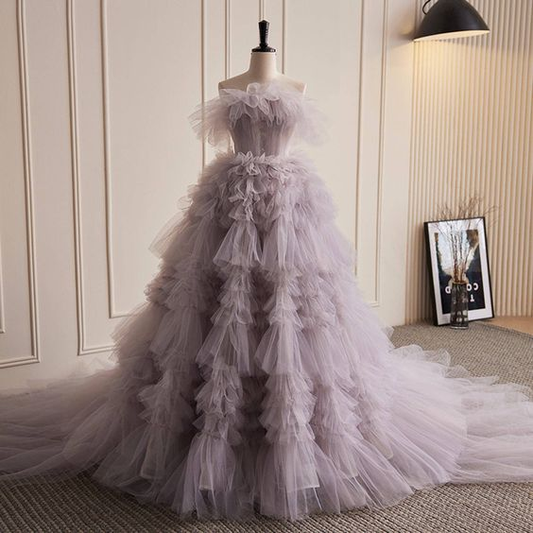 Beautiful Fairytale Prom Dress Purple Ruffled Tulle Ball Gown DP622