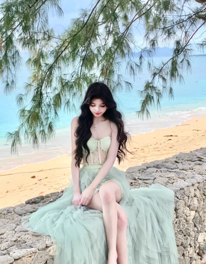 Light Green A Line Sweetheart Neck Corset Lace Tulle Prom Dress Evening Dress Formal Dress DP3158