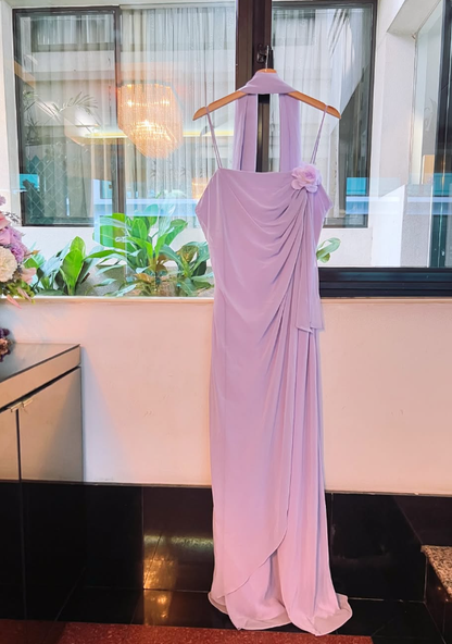 Vintage Purple A Line Spaghetti Straps Floral Chiffon Prom Dress Party Dress Date Dress DP4446
