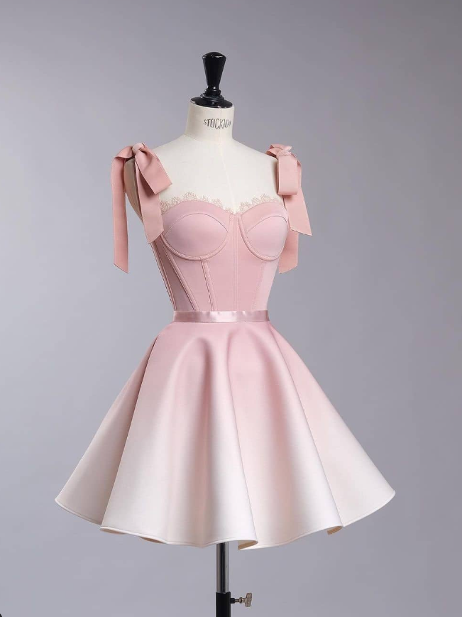 Cute A Line Strap Corset Pink Ombre Satin Short Homecoming Dress Evening Dress DP1708