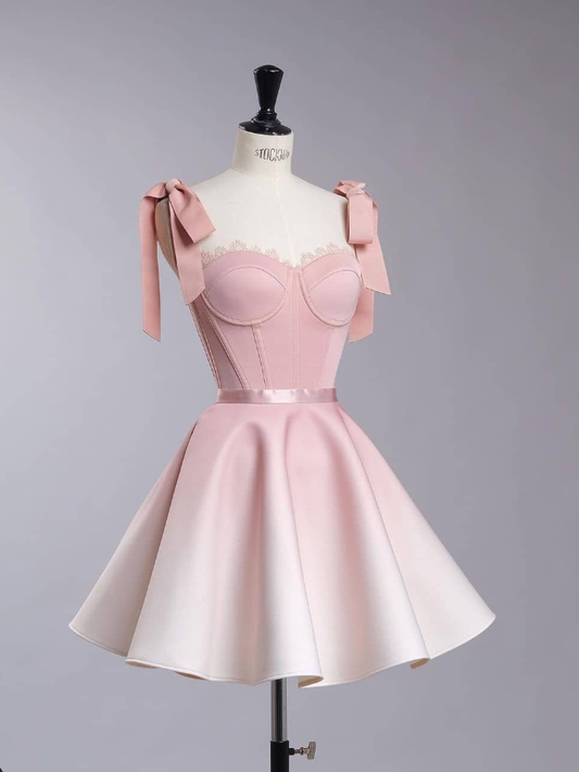 Cute A Line Strap Corset Pink Ombre Satin Short Homecoming Dress Evening Dress DP1708