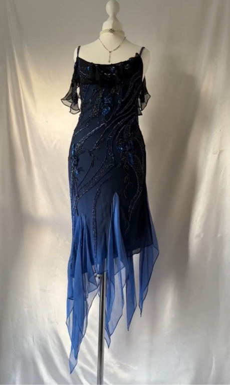 Sparkly Navy Blue Chiffon Beaded Long Prom Dress Formal Party Dress DP658