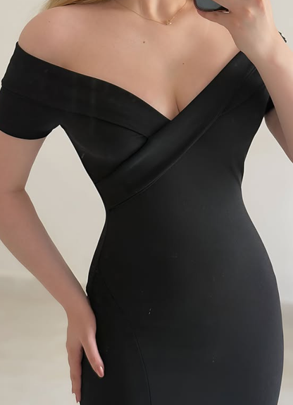 Sexy Black Mermaid Off the Shoulder Corset Satin Prom Dress Evening Dress DP6420
