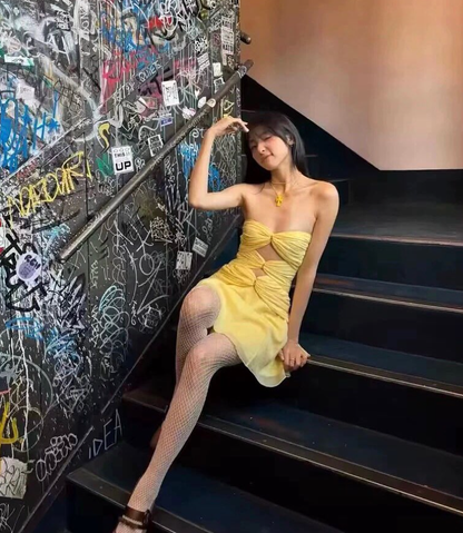 Cute Yellow A Line Sweetheart Neck Chiffon Short Homecoming Outfits DP4259