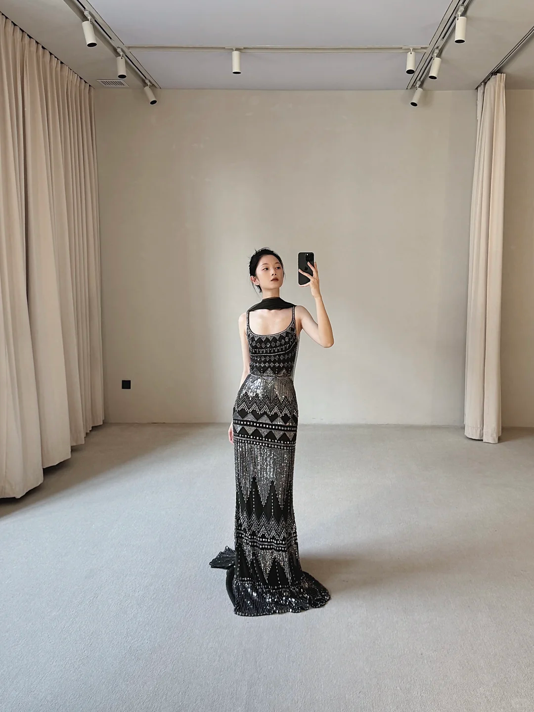 Stunning A Line Straps Exquisite Beaded Black Chiffon Long Prom Dress Party Dress DP4466