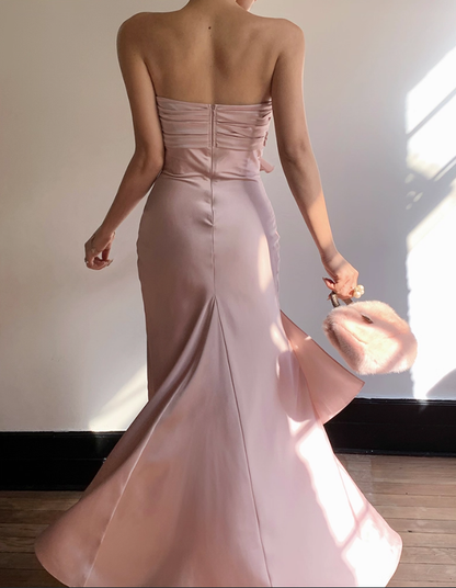Romantic Mermaid Sweetheart Neck Pink Satin Long Prom Dress Party Dress Date Dresses DP3682