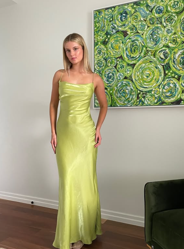 Simple Green Sheath Spaghetti Strap Satin Prom Dress Evening Dress DP5506