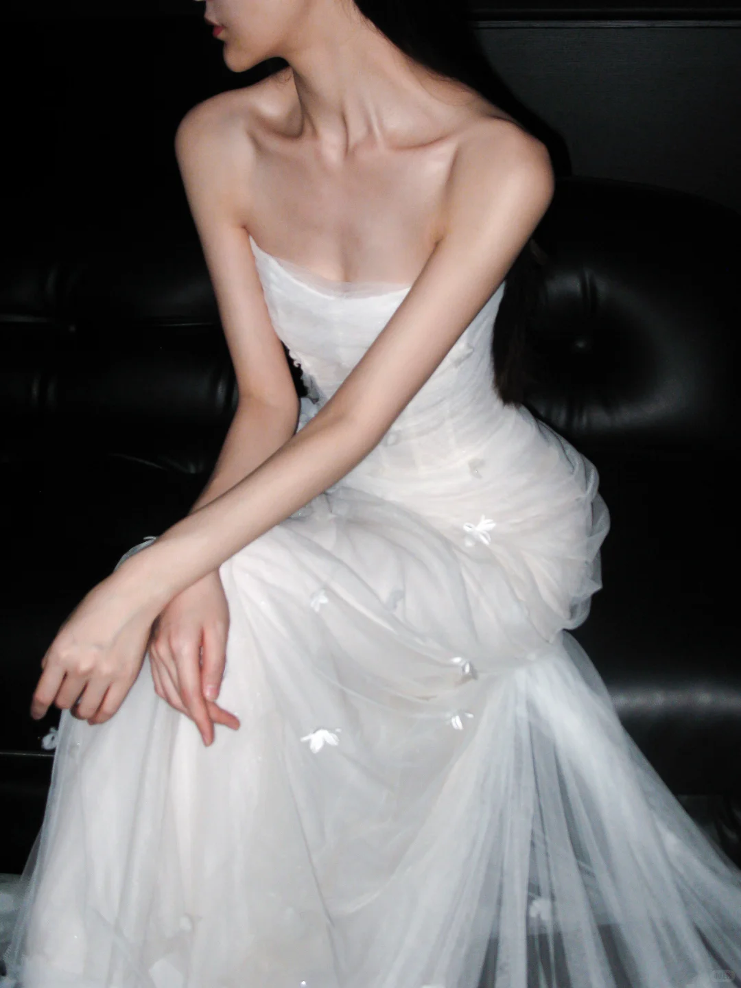 Charming Sheath Strapless 3D Floral White Tulle Long Wedding Dress DP5797