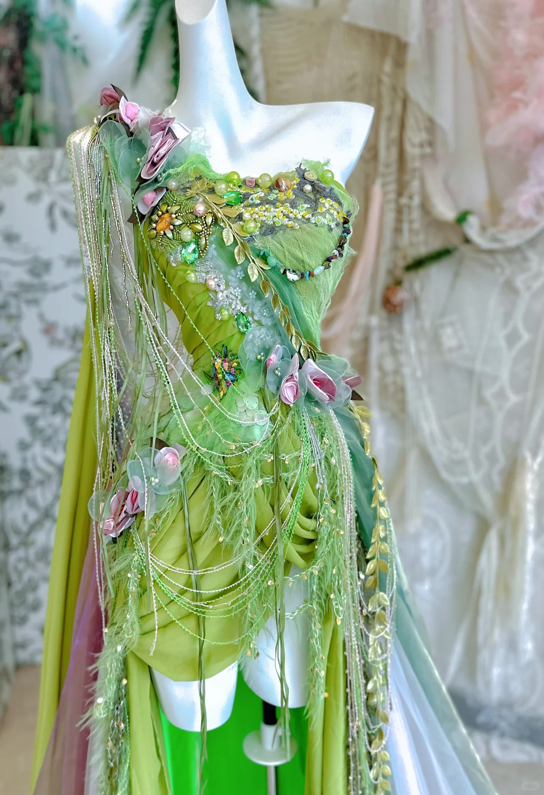 Stunning A Line One Shoulder Beaded Green Chiffon Prom Dress 16th Birthday Dress with Slit DP3840