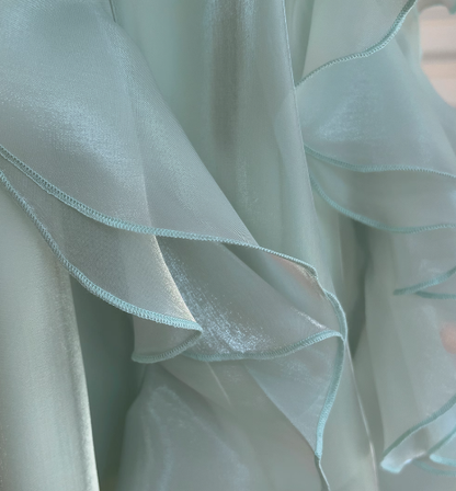 Stunning Green Two Piece A Line Beaded Tulle Chiffon Prom Dress Wedding Guest Dress DP4488