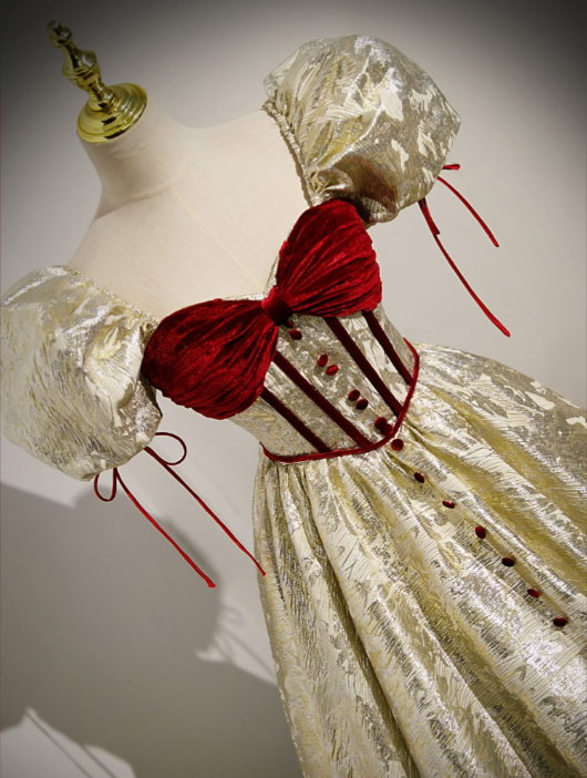 Retro Gold Prom Gown Dress With Short Bubble Sleeves DP638