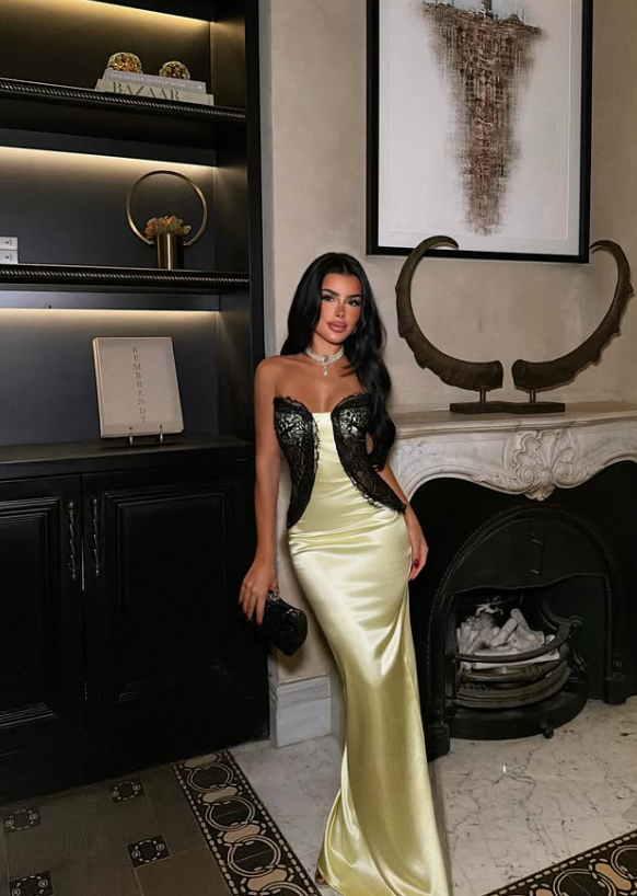 Sheath Strapless Black Lace Yellow Satin Long Prom Dress Evening Dress DP8172