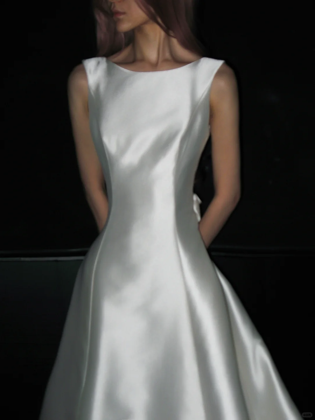 Simple Open Back A Line Round Neck White Satin Long Wedding Dress DP4417
