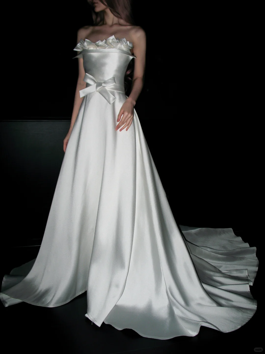Elegant White Bow A Line Strapless Satin Long Wedding Dress DP4407