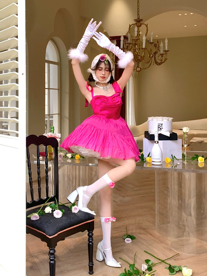 Barbie Pink A Line Spaghetti Strap Satin Tulle Short Homecoming Dress Cocktail Dress DP2526