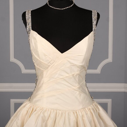 A Line V Neck Ivory White Satin Ball Gown Evening Dress Wedding Dress DP1335