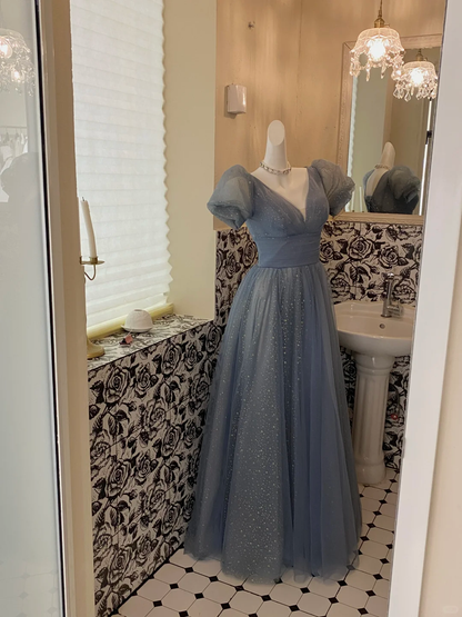 Princess Blue Ball Gown Puff Sequin Tulle 16th Birthday Dress Prom Dress Formal Dress DP3339
