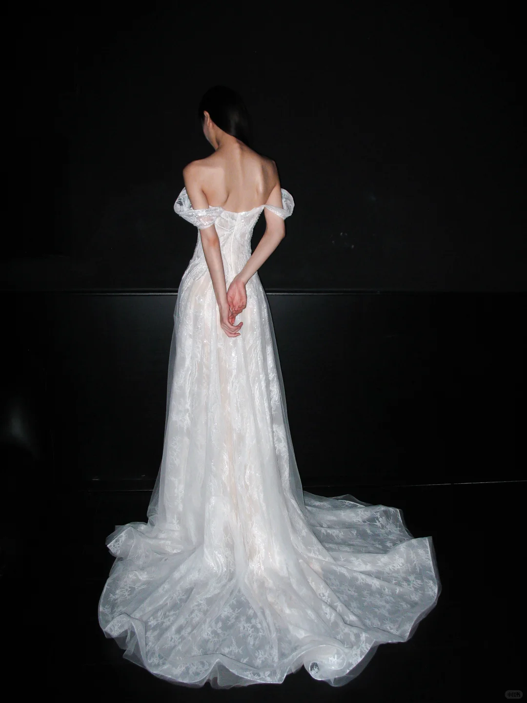 Dreamy A Line Off the Shoulder White Beaded Lace Tulle Long Train Wedding Dress DP8101