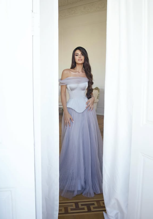 Gentle Purple A Line One Shoulder Satin Tulle Long Prom Dress Evening Dress DP6058