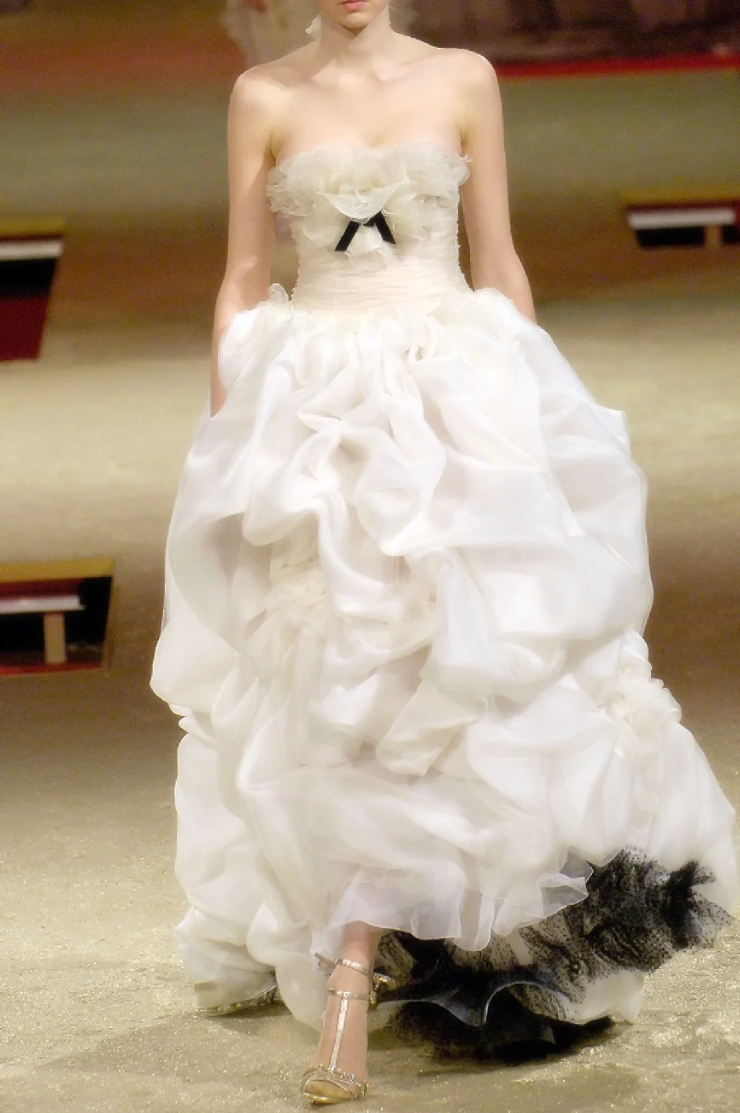 Vintage White A Line Strapless Pleated Organza Long Evening Dress Prom Dress DP4514