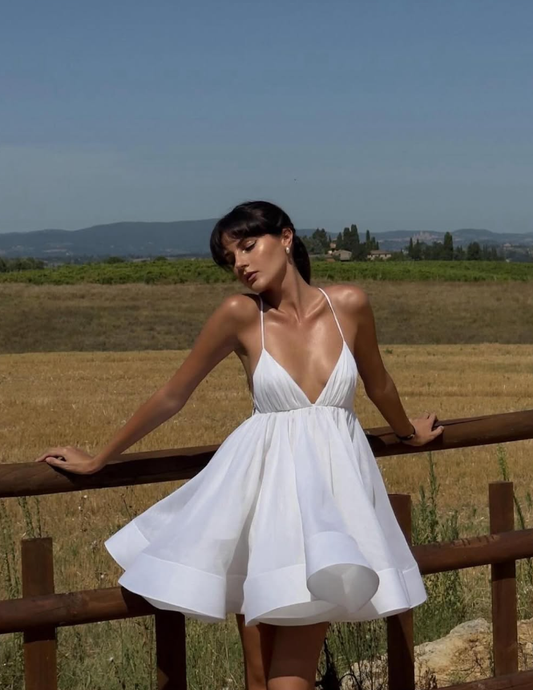 Cute A Line Spaghetti Strap White Satin Short Homecoming Dress Birthday Dress DP1837