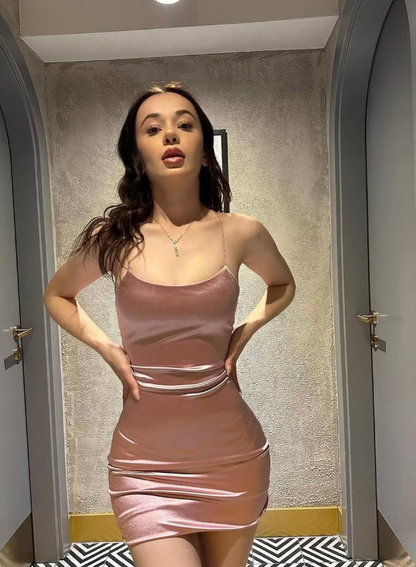 Cute Pink Sheath Spaghetti Strap Satin Mini Homecoming Dress Cocktail Dress DP3860