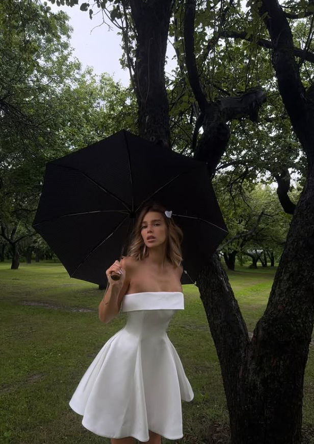 Cute A Line Strapless Satin Short Prom Dress Homecoming Dress Outfits DP4227