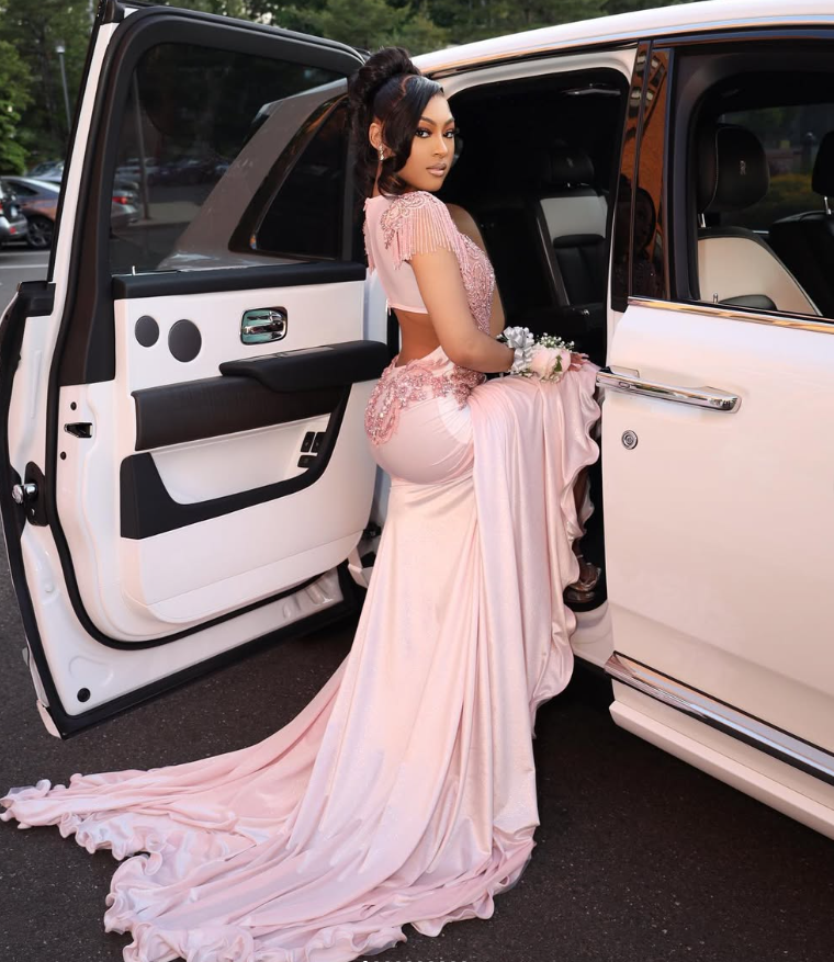 Gorgeous Mermaid V Neck Beaded Pink Satin Long Sweep Prom Dress Evening Dress DP1691