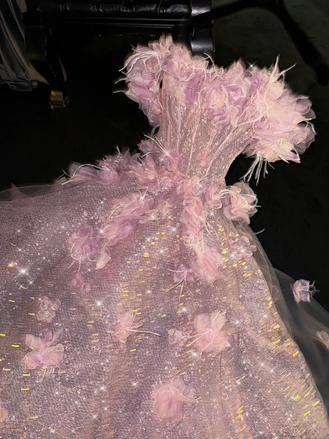 Princess A Line Off the Shoulder Pink Feather Flower Sequin Prom Dress Evening Dress DP2458