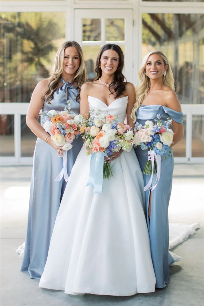 Halter Light Pink Open Back Bridesmaid Dress with Slit DP5865