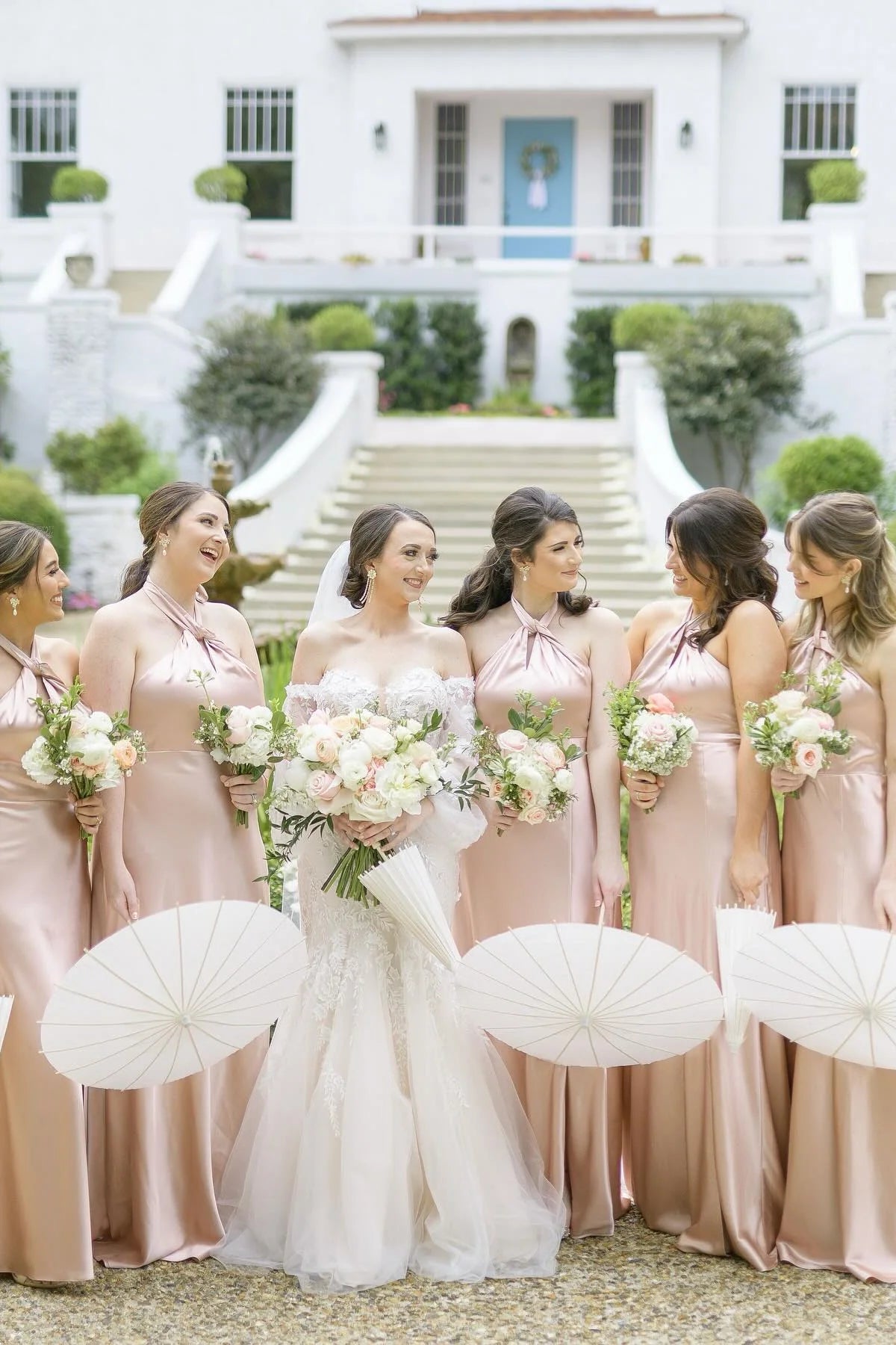 Halter Light Pink Open Back Bridesmaid Dress with Slit DP5865