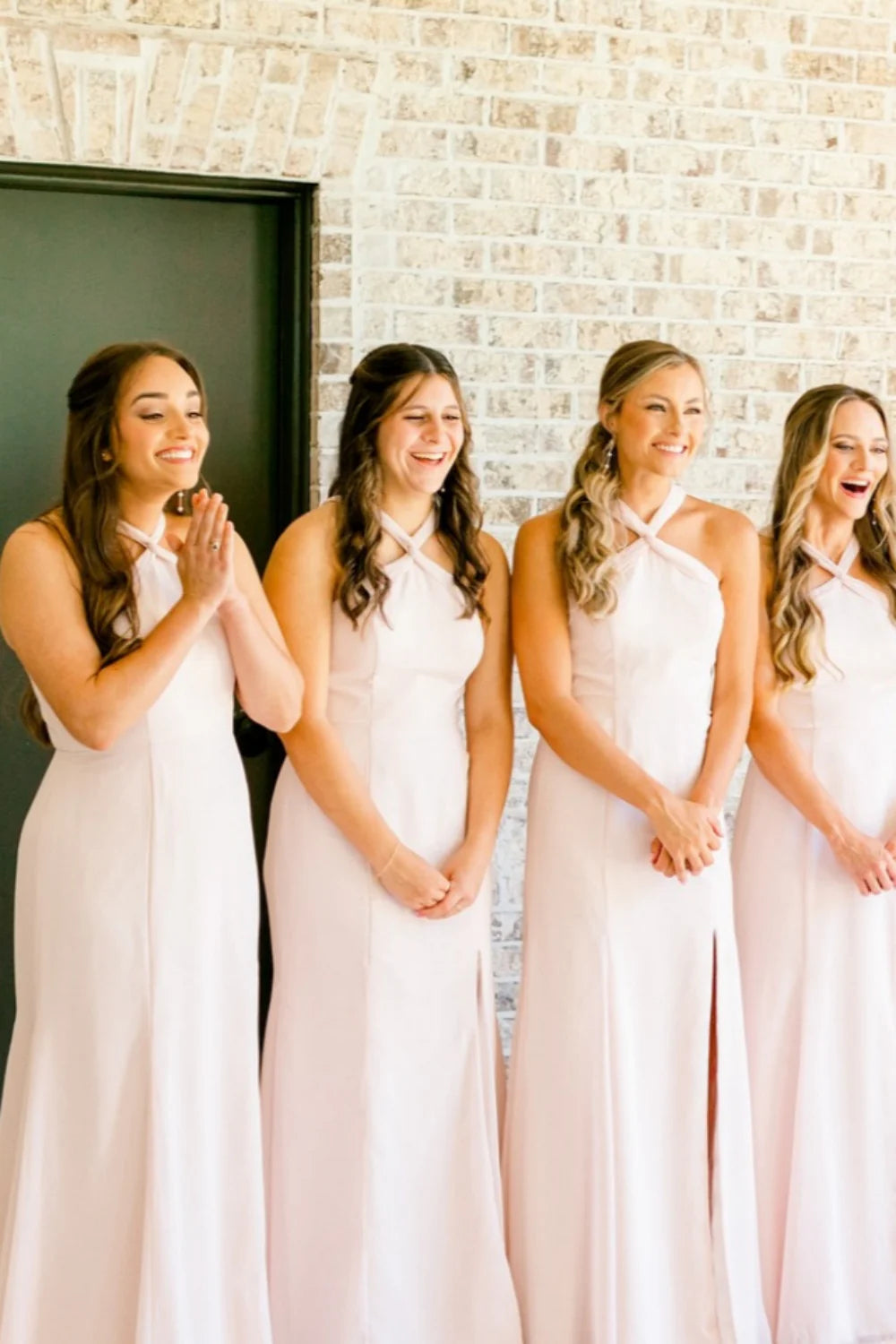 Simple Halter Pink Mermaid Chiffon Bridesmaid Dress with Slit DP5845