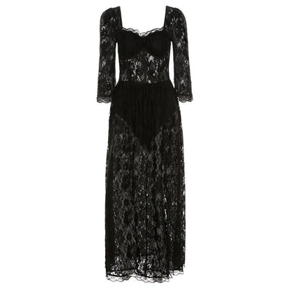 Sexy A Line Long Sleeve Corset Black Lace Prom Dress Evening Dress Outfits DP1439